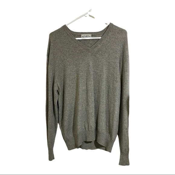 Duncan cameron of hawick cashmere Mens elbow patch vneck sweater grey medium - Picture 1 of 10